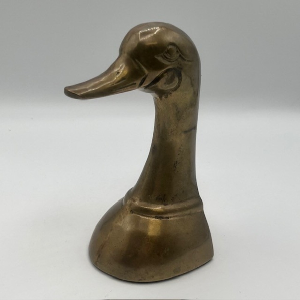 Vintage Solid Brass Duck Head Bookend Mallard Waterfowl Figurine Decor 6.25in
